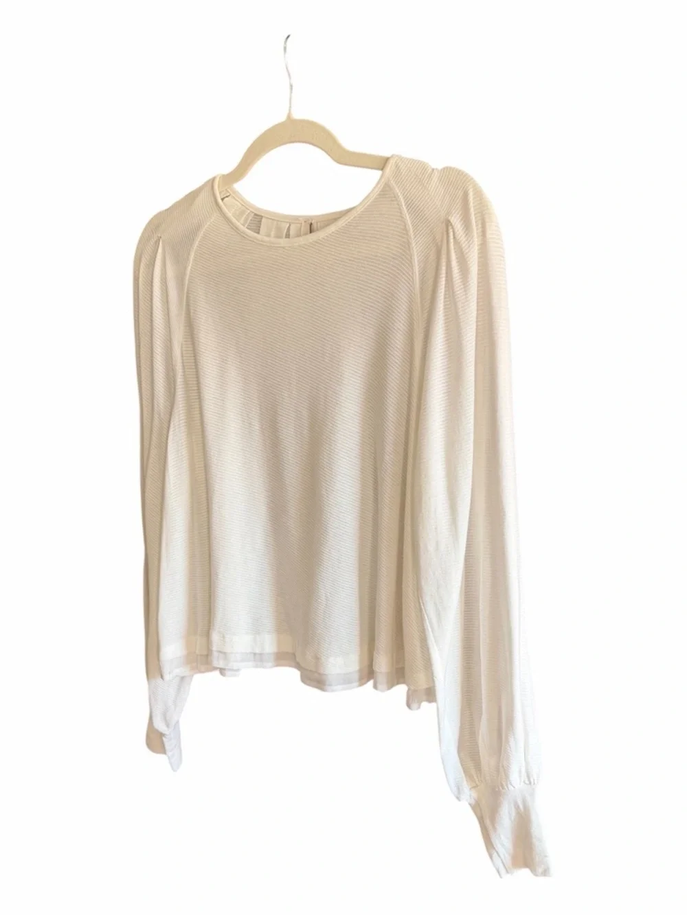 FREE PEOPLE Billie White Puff Sleeve Ribbed Pleated‎ Top S